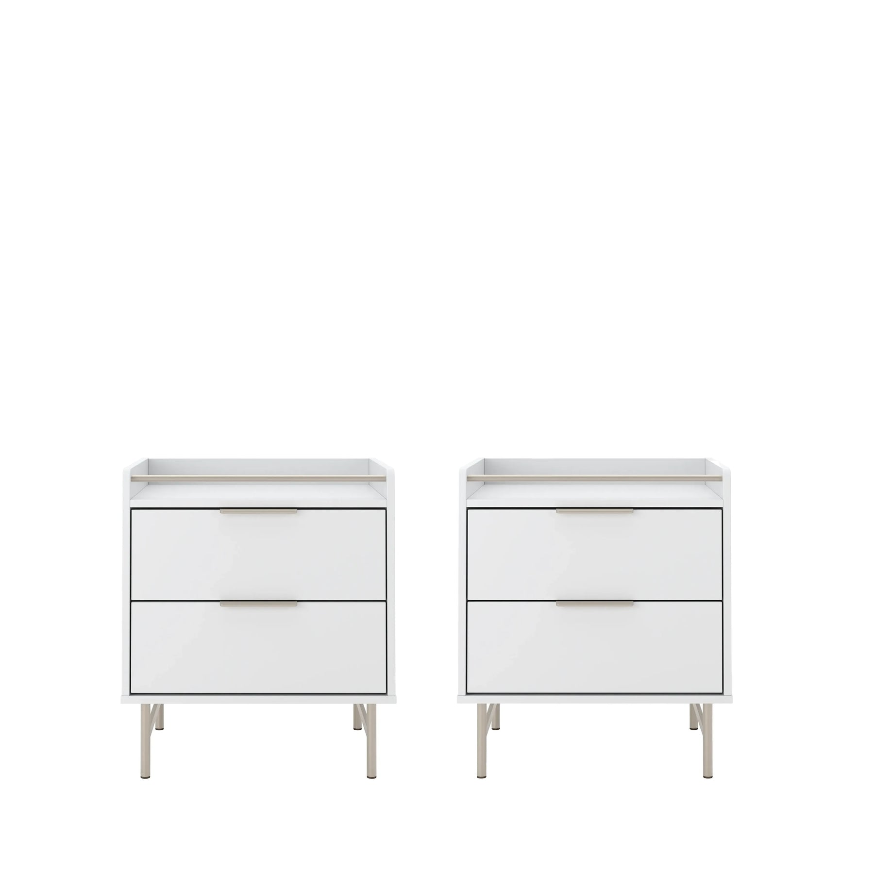 Conjunto 2 Mesas de Cabeceira 2 Gavetas com LED Yves 53 cm - Branco Fosco c/ Champanhe