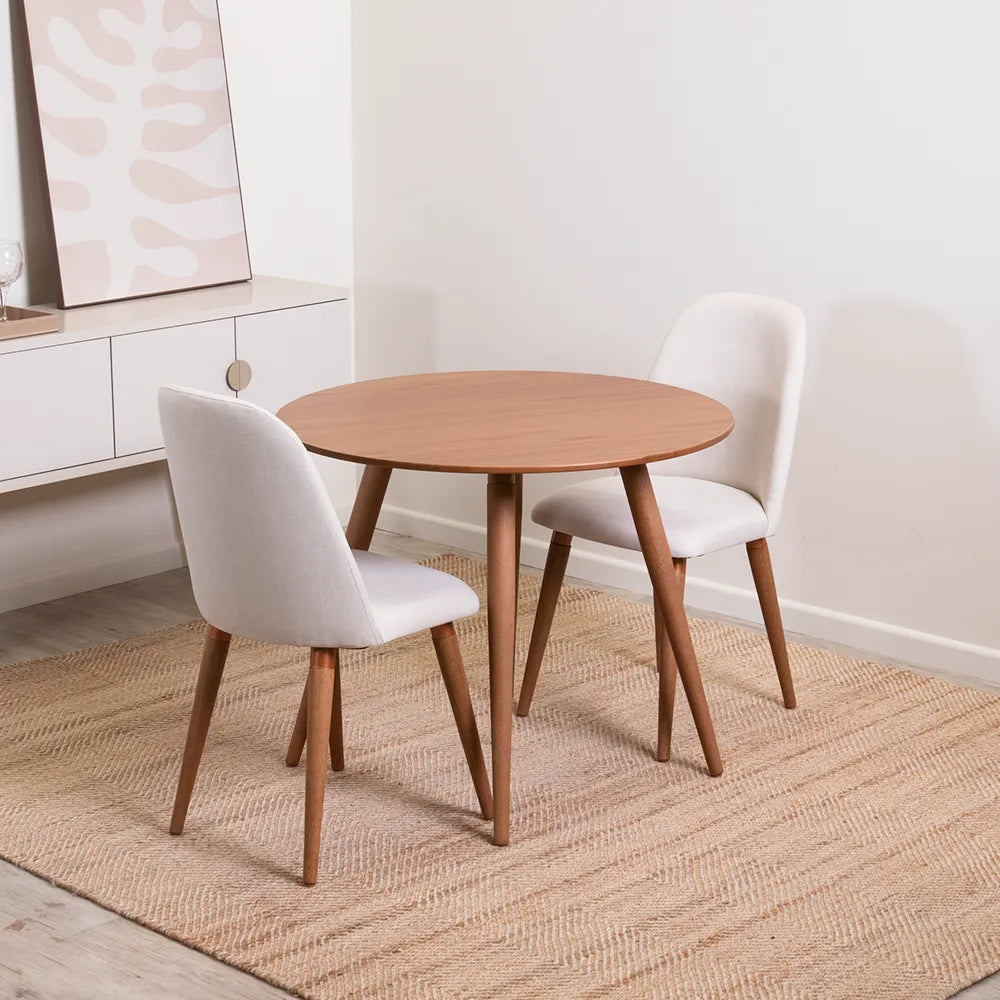 Conjunto de Jantar Mesa Redonda Ollie 2 Cadeiras New Drop - Natural c/ Off White