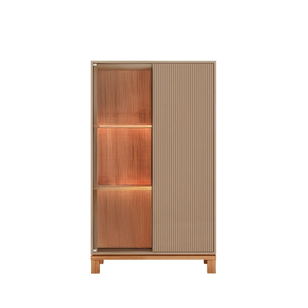 Cristaleira 2 Portas com Vidro e LED Capri 90 cm - Fendi c/ Natural