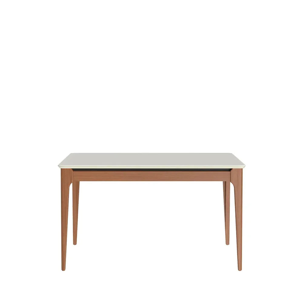 Mesa de Jantar Retangular c/ Vidro para 4 Lugares Addar 135 cm - Natural c/ Off White
