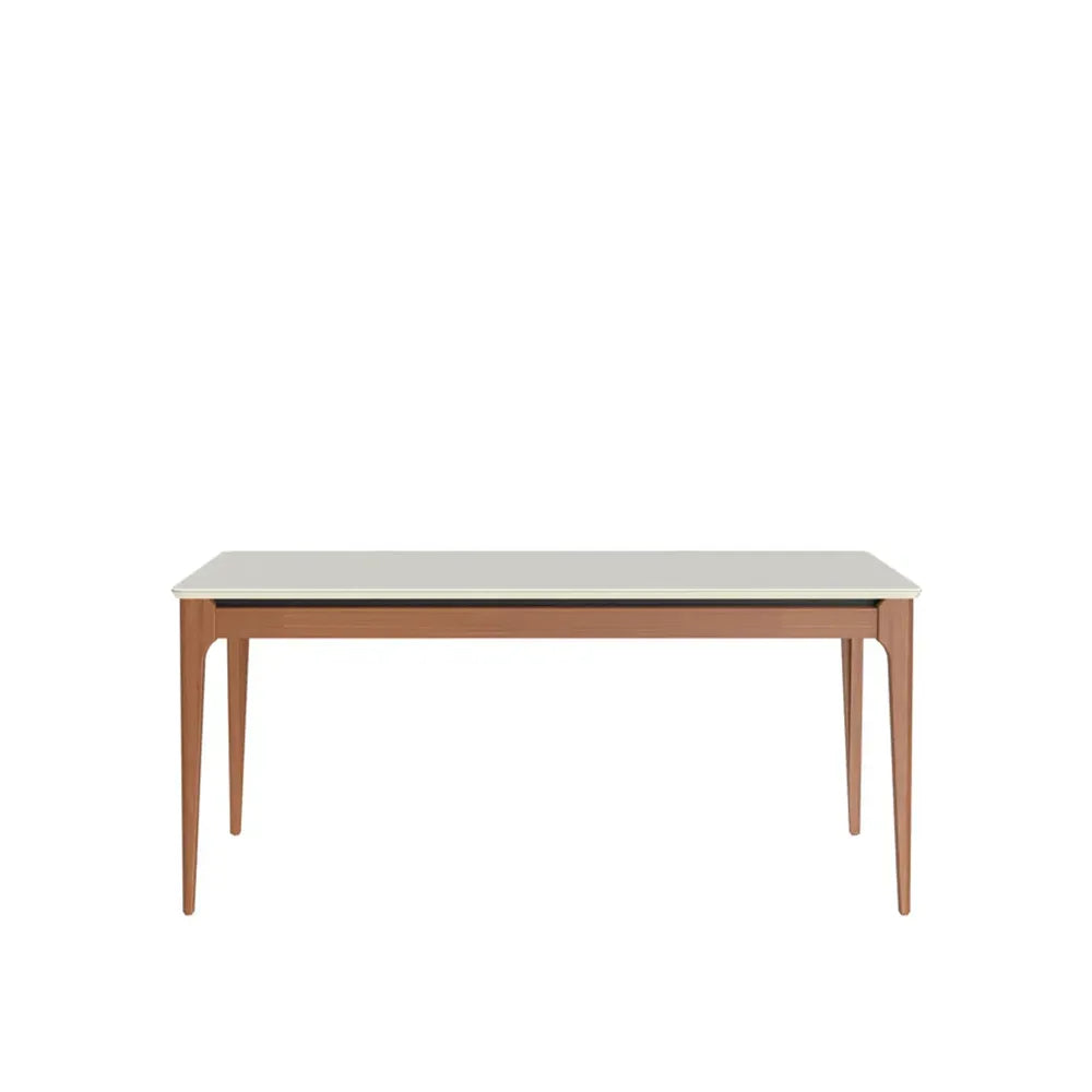 Mesa de Jantar Retangular c/ Vidro para 6 Lugares Addar 180 cm - Natural c/ Off White