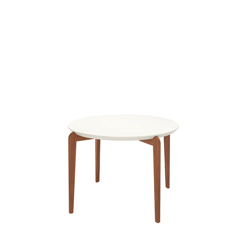 Mesa de Jantar Redonda c/ Vidro para 4 Lugares Donatella 115 cm - Off White Fosco c/ Natural