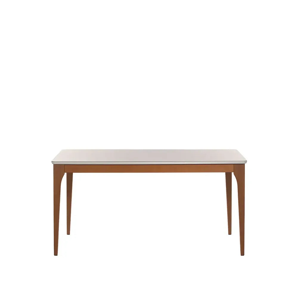 Mesa de Jantar Retangular c/ Vidro para 6 Lugares Ella 160 cm - Natural c/ Off White Fosco