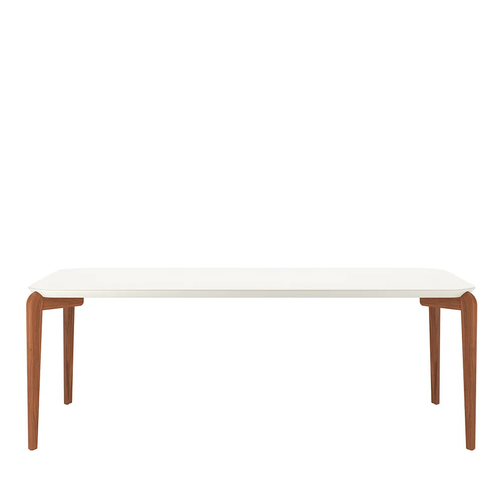 Mesa de Jantar Retangular c/ Vidro para 8 Lugares Donatella 219 cm - Off White Fosco c/ Natural
