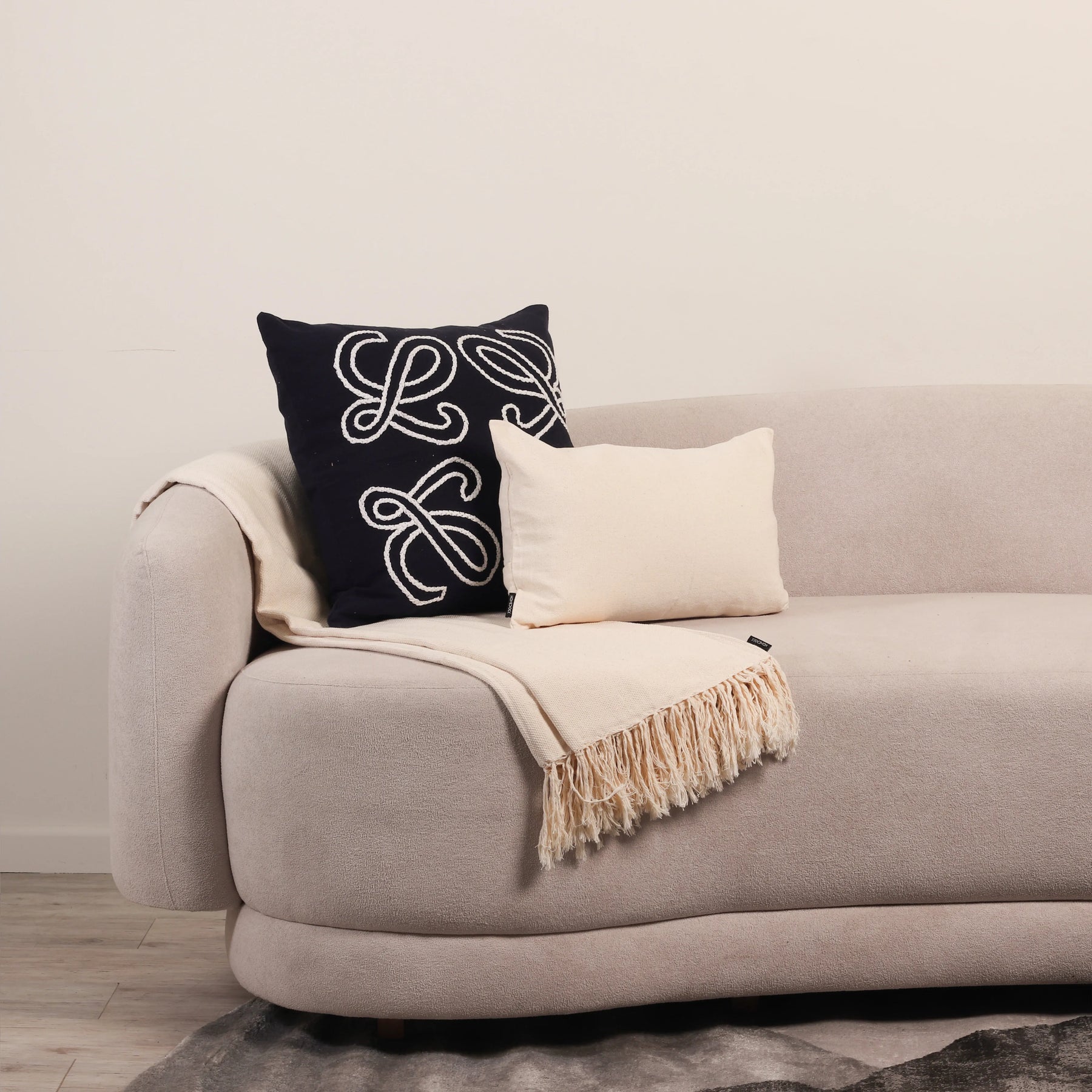 Kit com 2 Capas de Almofadas 1 Manta Cordel - Azul c/ Cru