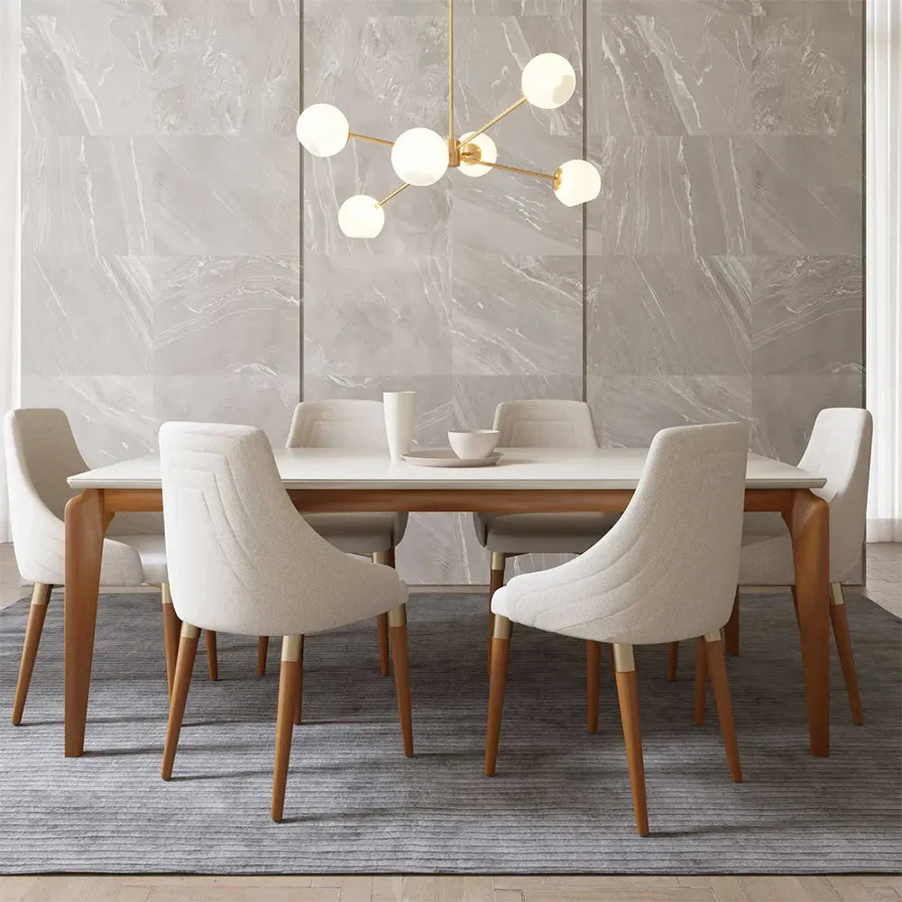 Mesa de Jantar Retangular c/ Vidro para 6 Lugares New Lauren 180 cm - Natural c/ Off White Fosco