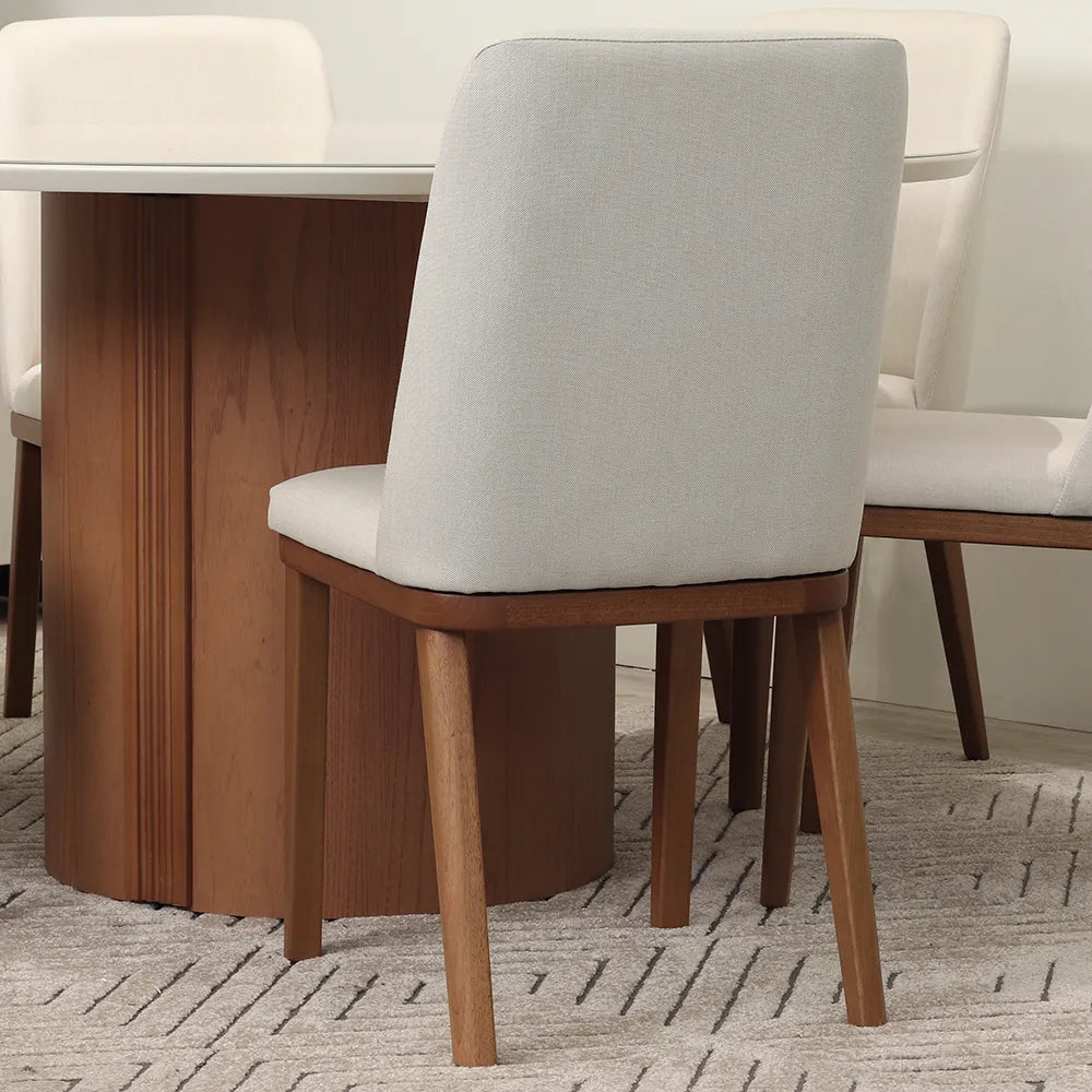 Conjunto de Jantar Mesa Redonda com Vidro 6 Cadeiras Kalina - Canella c/ Off White