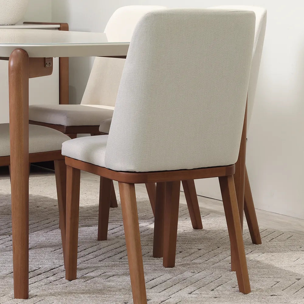 Conjunto de Jantar Mesa Retangular com Vidro Donatella 6 Cadeiras Kalina - Natural c/ Off White