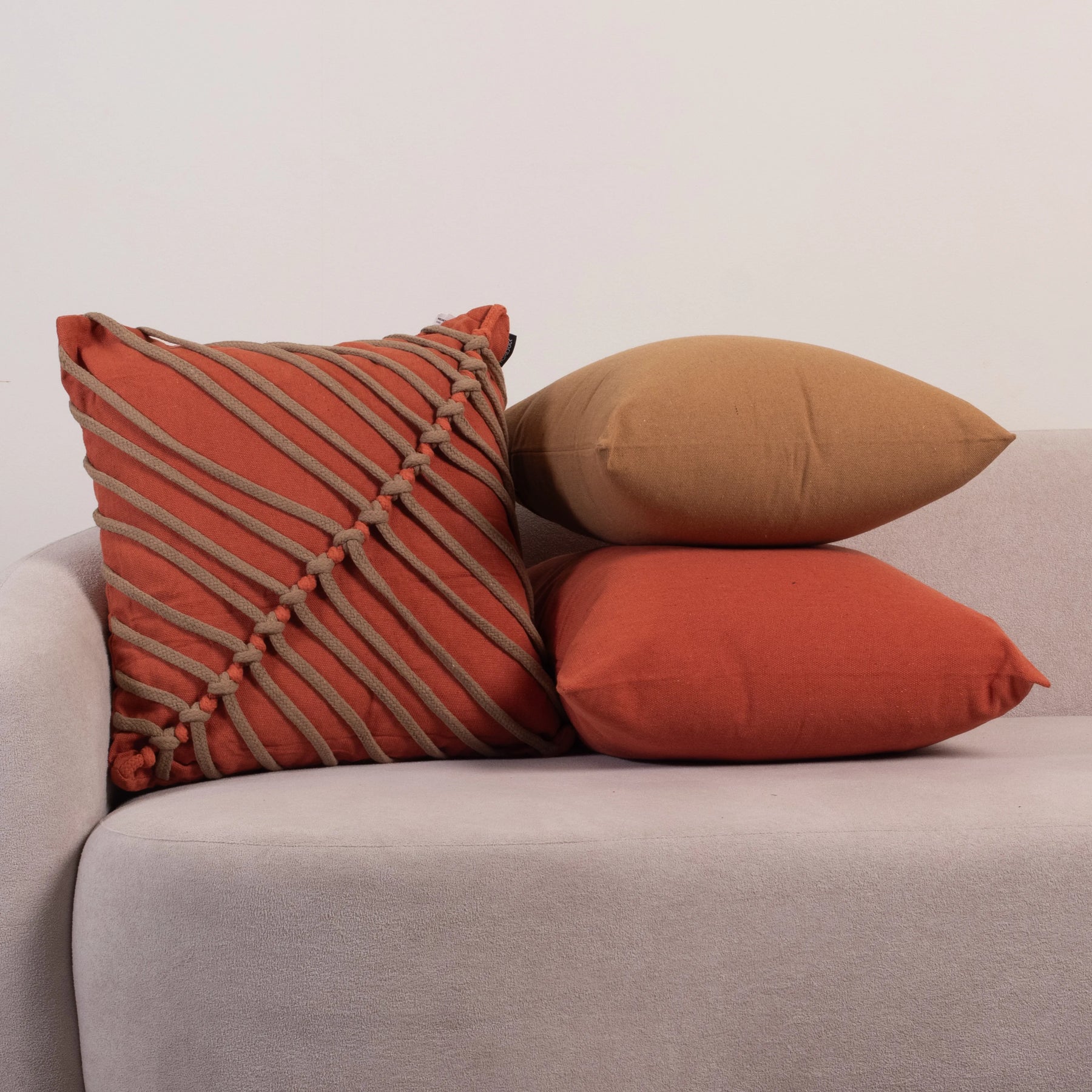 Kit com 3 Capas de Almofadas Nó - Terracota c/ Caramelo