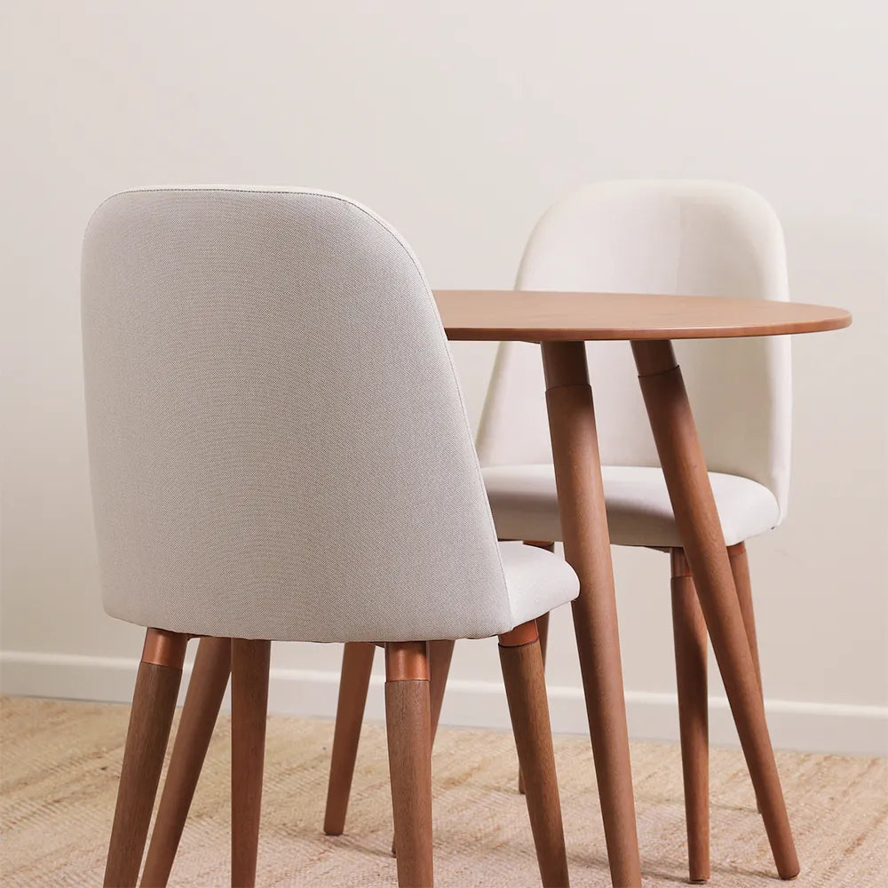 Conjunto de Jantar Mesa Redonda Ollie 2 Cadeiras New Drop - Natural c/ Off White