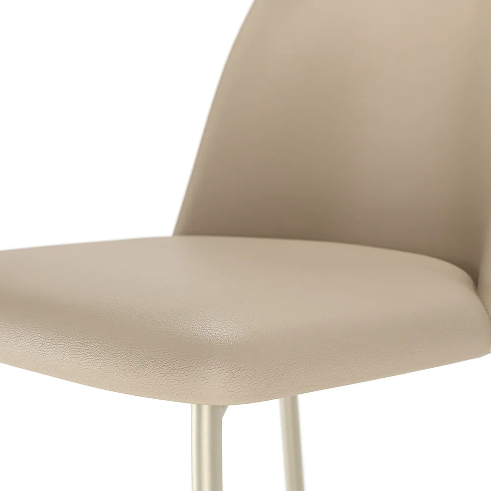 Banqueta Alta de Aço Estofada Lucille - Champanhe c/ PU Off White