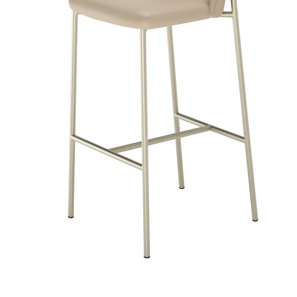 Banqueta Alta de Aço Estofada Lucille - Champanhe c/ PU Off White