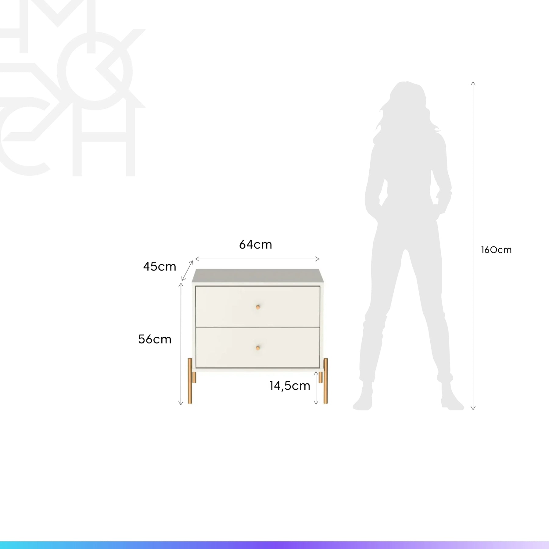 Conjunto 2 Mesas de Cabeceira com 2 Gavetas Jasper 64 cm - Off White Fosco c/ Dourado