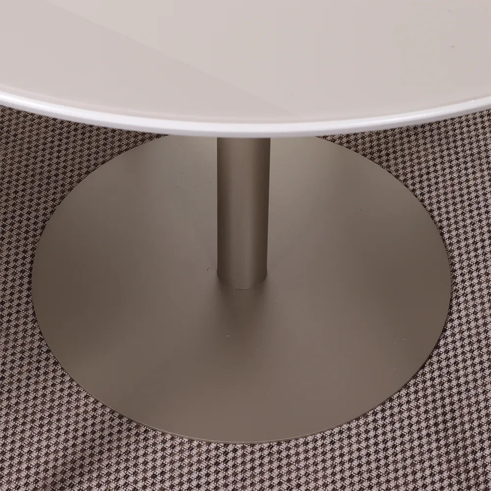 Conjunto de Jantar Mesa Redonda com Vidro Cloe 4 Cadeiras Lara - Champanhe c/ PU Off White