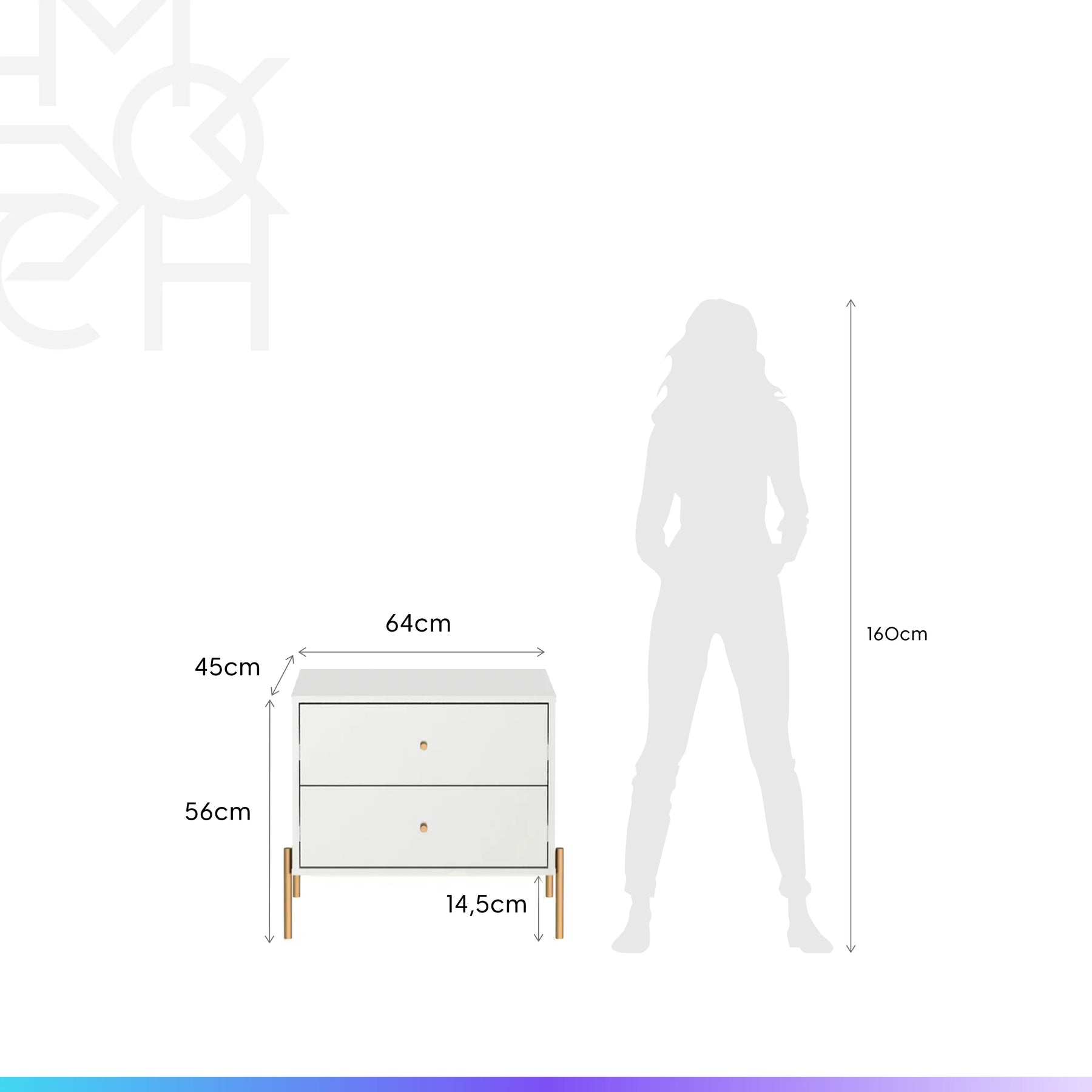 Conjunto 2 Mesas de Cabeceira com 2 Gavetas Jasper 64 cm - Branco c/ Dourado