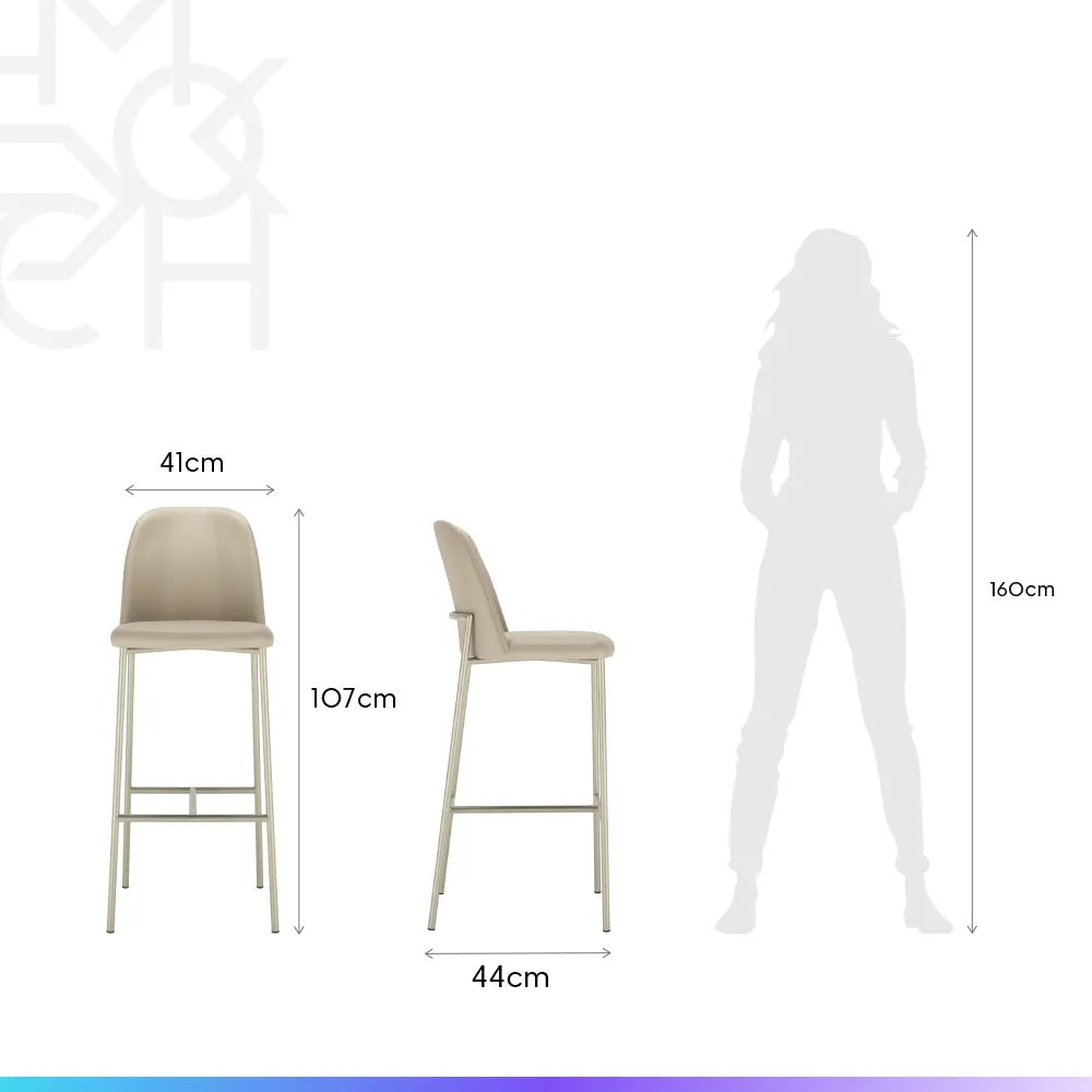 Banqueta Alta de Aço Estofada Lucille - Champanhe c/ PU Off White