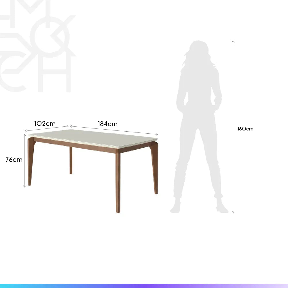 Mesa de Jantar Retangular c/ Vidro para 6 Lugares Addar 180 cm - Natural c/ Off White