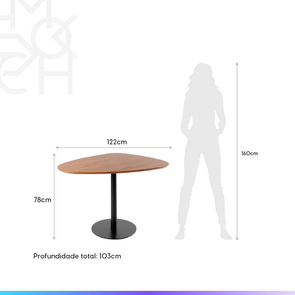 Mesa de Jantar Orgânica para 4 Lugares Kalyx 122 cm - Preto c/ Canella