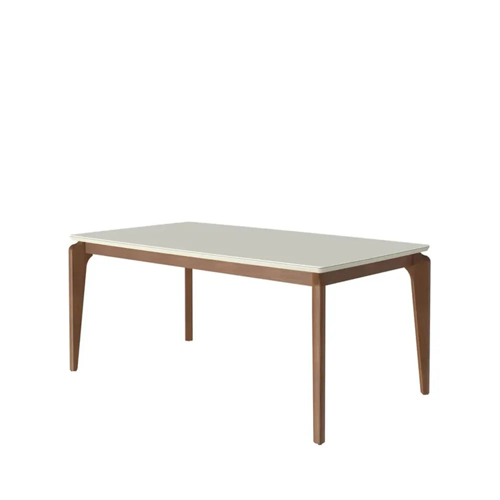 Mesa de Jantar Retangular c/ Vidro para 6 Lugares New Lauren 180 cm - Natural c/ Off White Fosco
