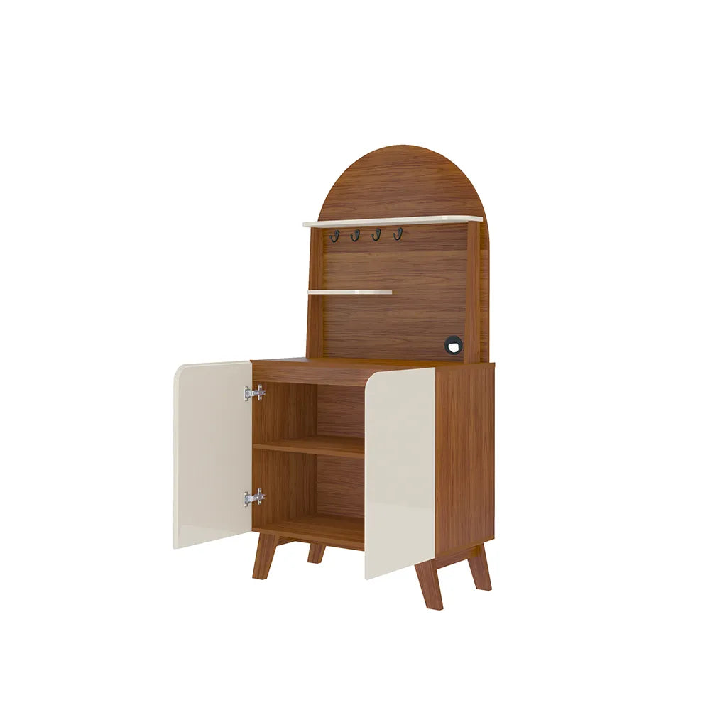 Buffet 2 Portas com Suporte de Xícaras para Sala e Cozinha Siena 80 cm - Natural c/ Off White