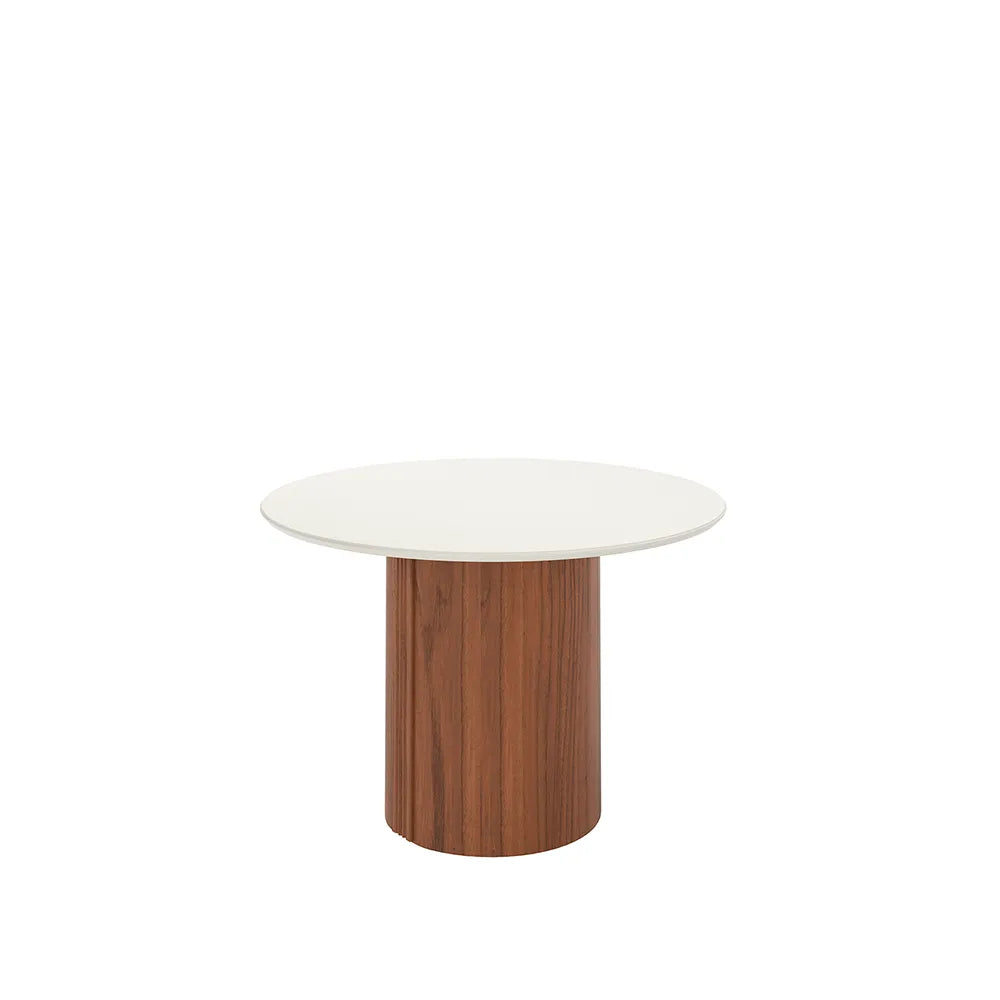 Mesa de Jantar Redonda c/ Vidro para 4 Lugares Kalina 115 cm - Off White Fosco c/ Canella
