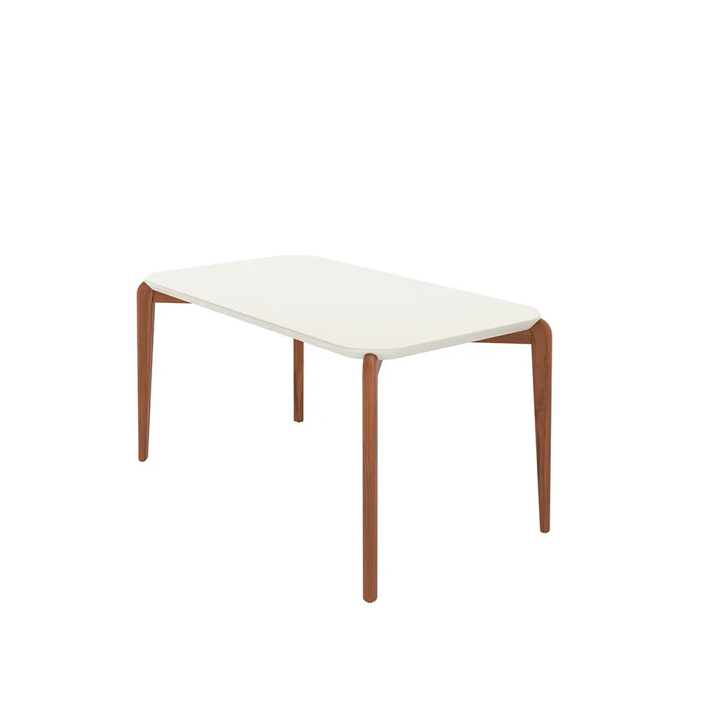 Mesa de Jantar Retangular c/ Vidro para 6 Lugares Donatella 160 cm - Off White Fosco c/ Natural