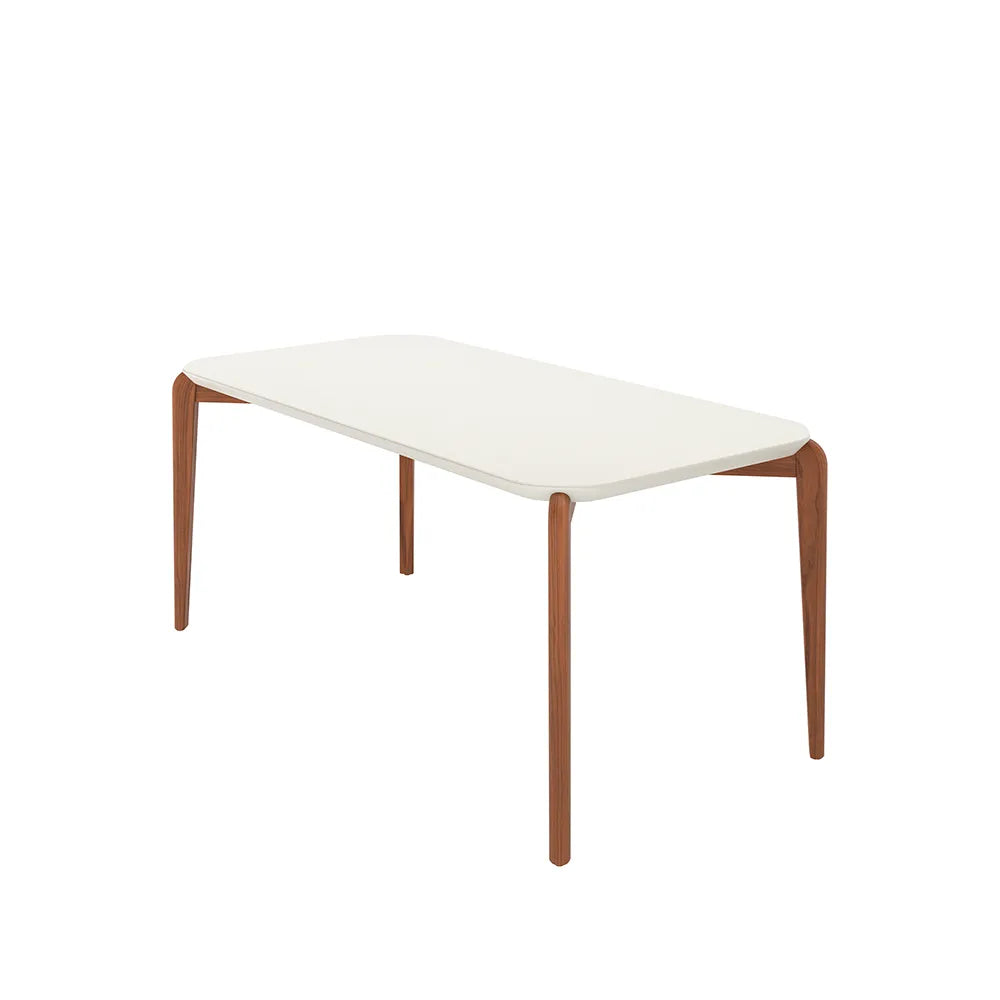 Mesa de Jantar Retangular c/ Vidro para 6 Lugares Donatella 180 cm - Off White Fosco c/ Natural