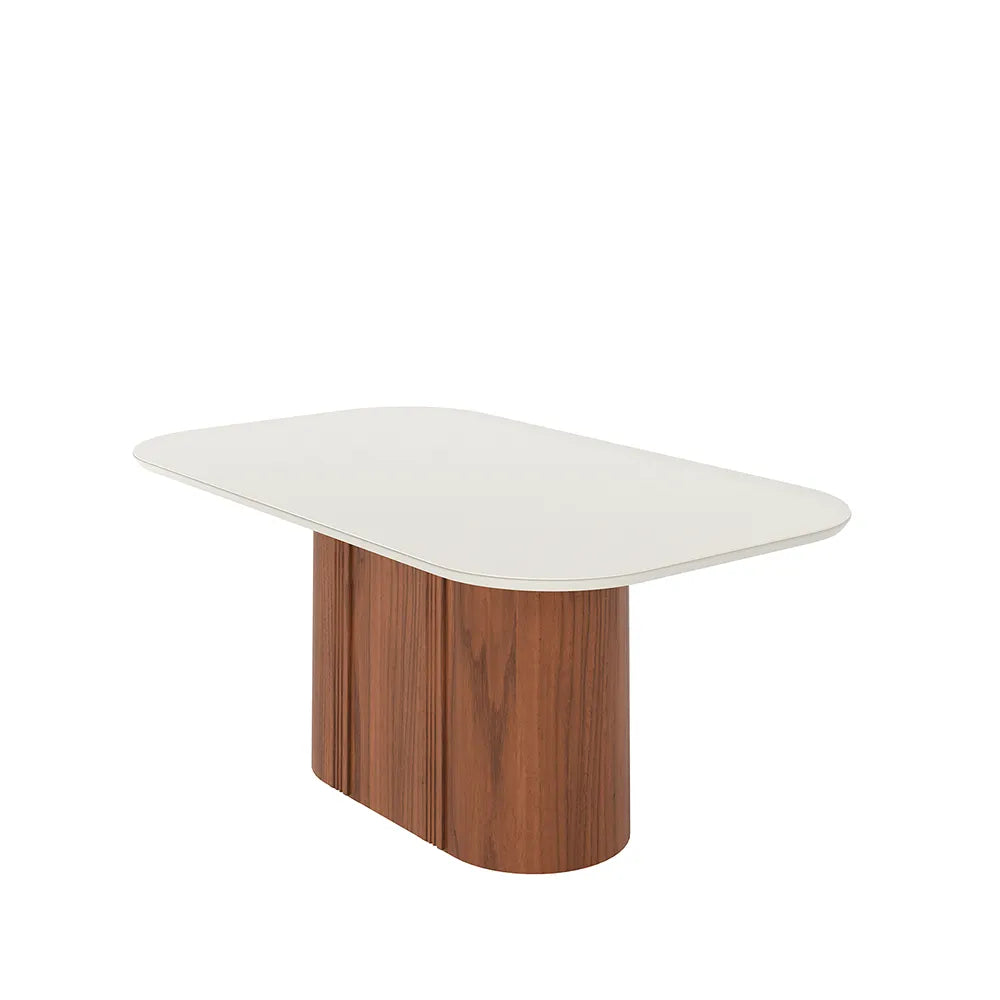 Mesa de Jantar Retangular c/ Vidro para 6 Lugares Kalina 180 cm - Off White Fosco c/ Canella