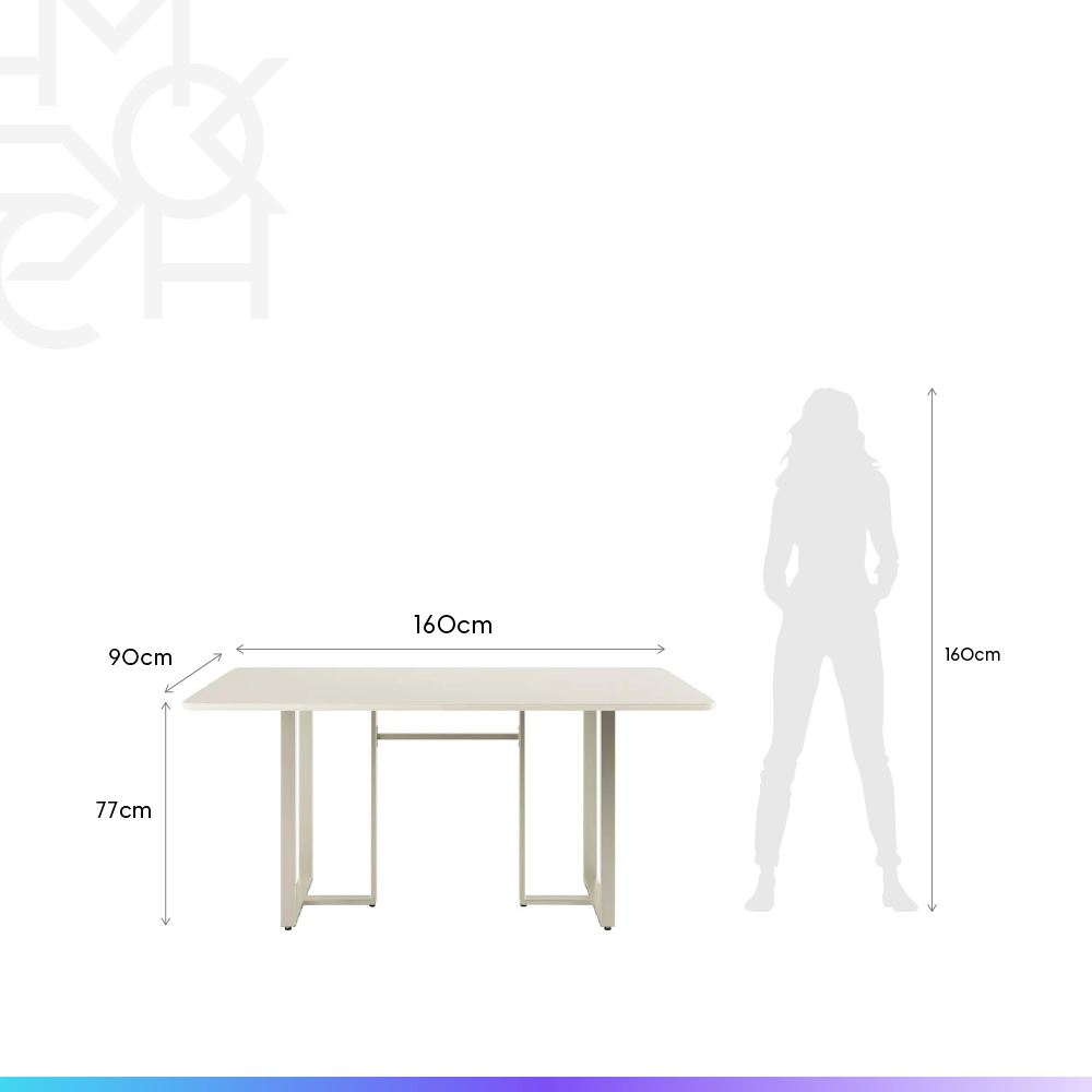 Mesa de Jantar Retangular com Vidro para 6 Lugares Arcádia 160 cm - Champanhe c/ Off White Fosco