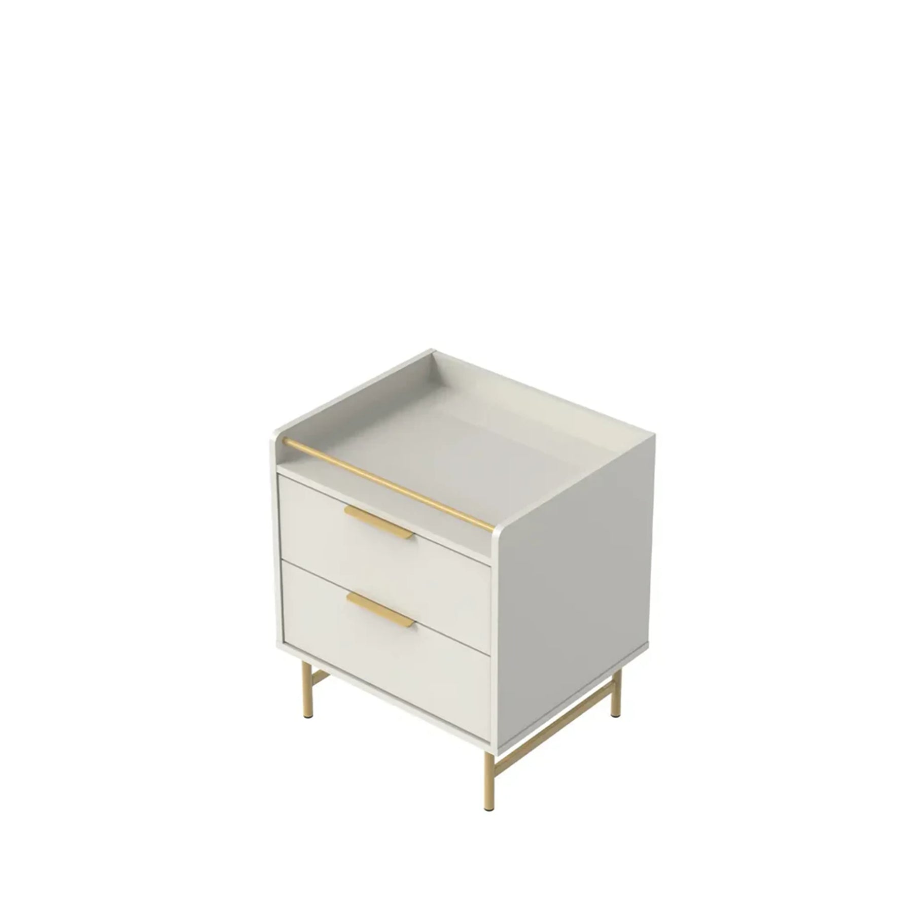 Conjunto 2 Mesas de Cabeceira 2 Gavetas com LED Yves 53 cm - Off White Fosco c/ Dourado