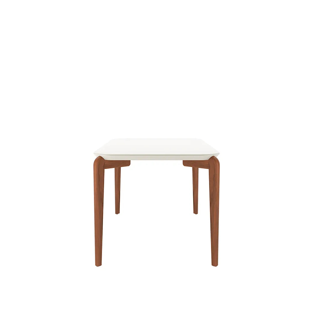 Mesa de Jantar Retangular c/ Vidro para 6 Lugares Donatella 160 cm - Off White Fosco c/ Natural