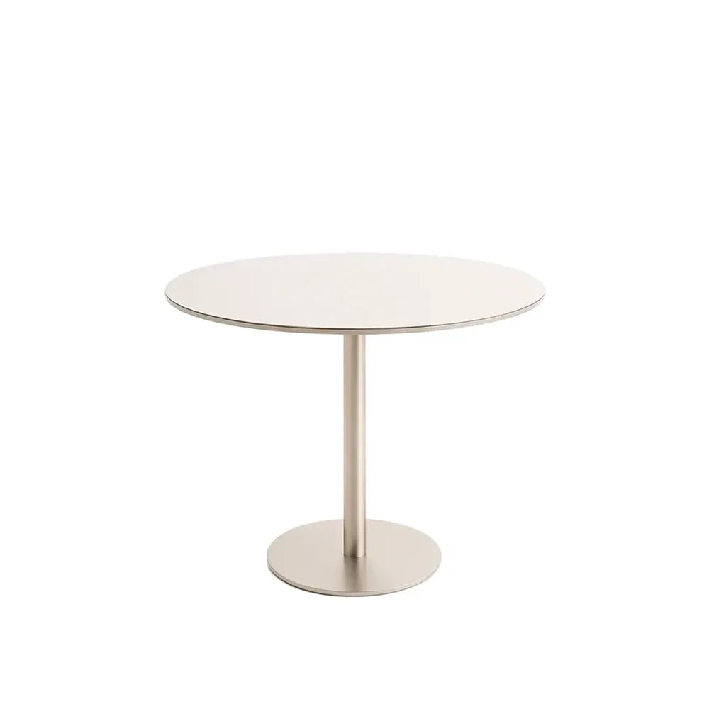 Conjunto de Jantar Mesa Redonda com Vidro Cloe 4 Cadeiras Lara - Champanhe c/ PU Off White