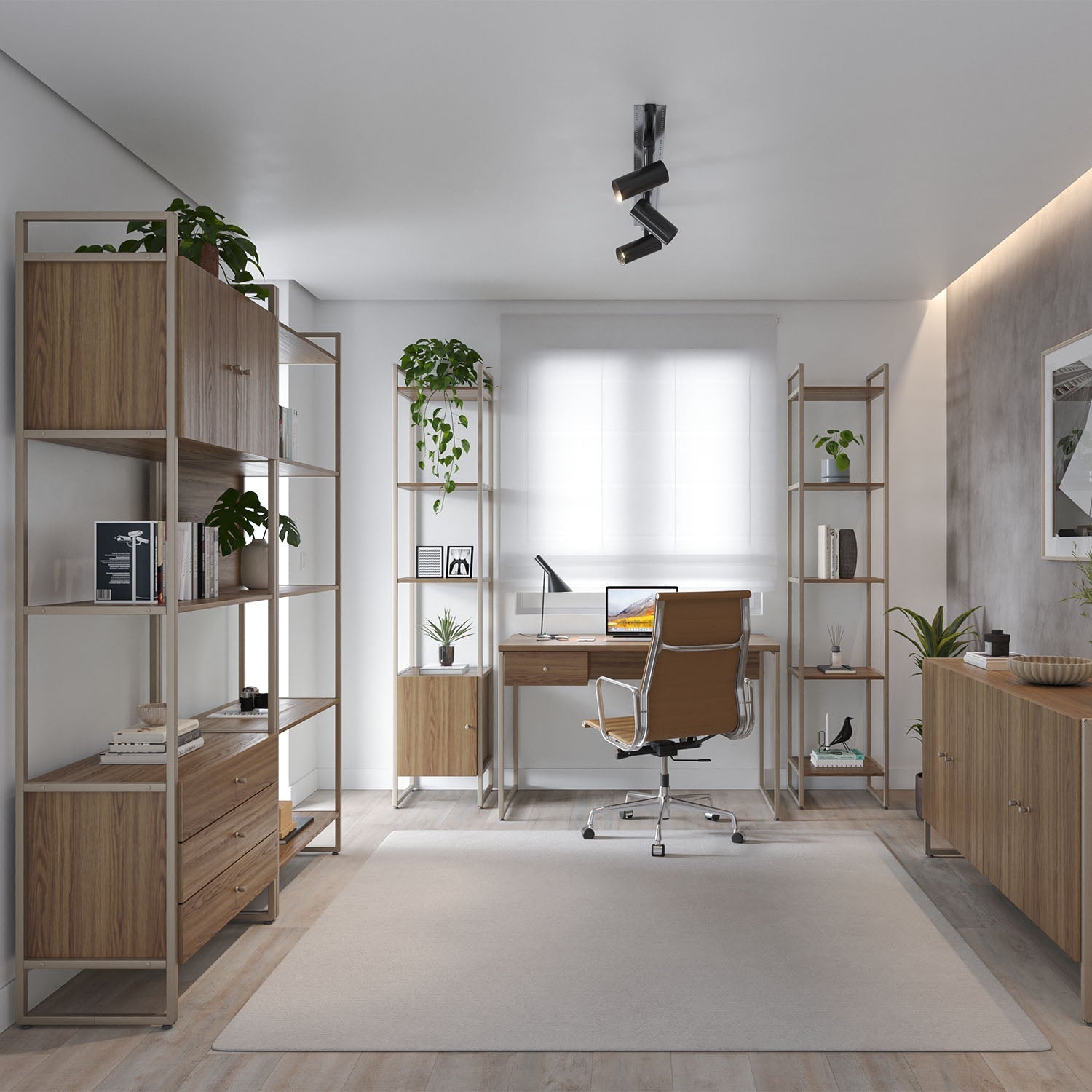 Estante com 5 Prateleiras MDF com Aço Voss 40 cm - Freijó c/ Champanhe