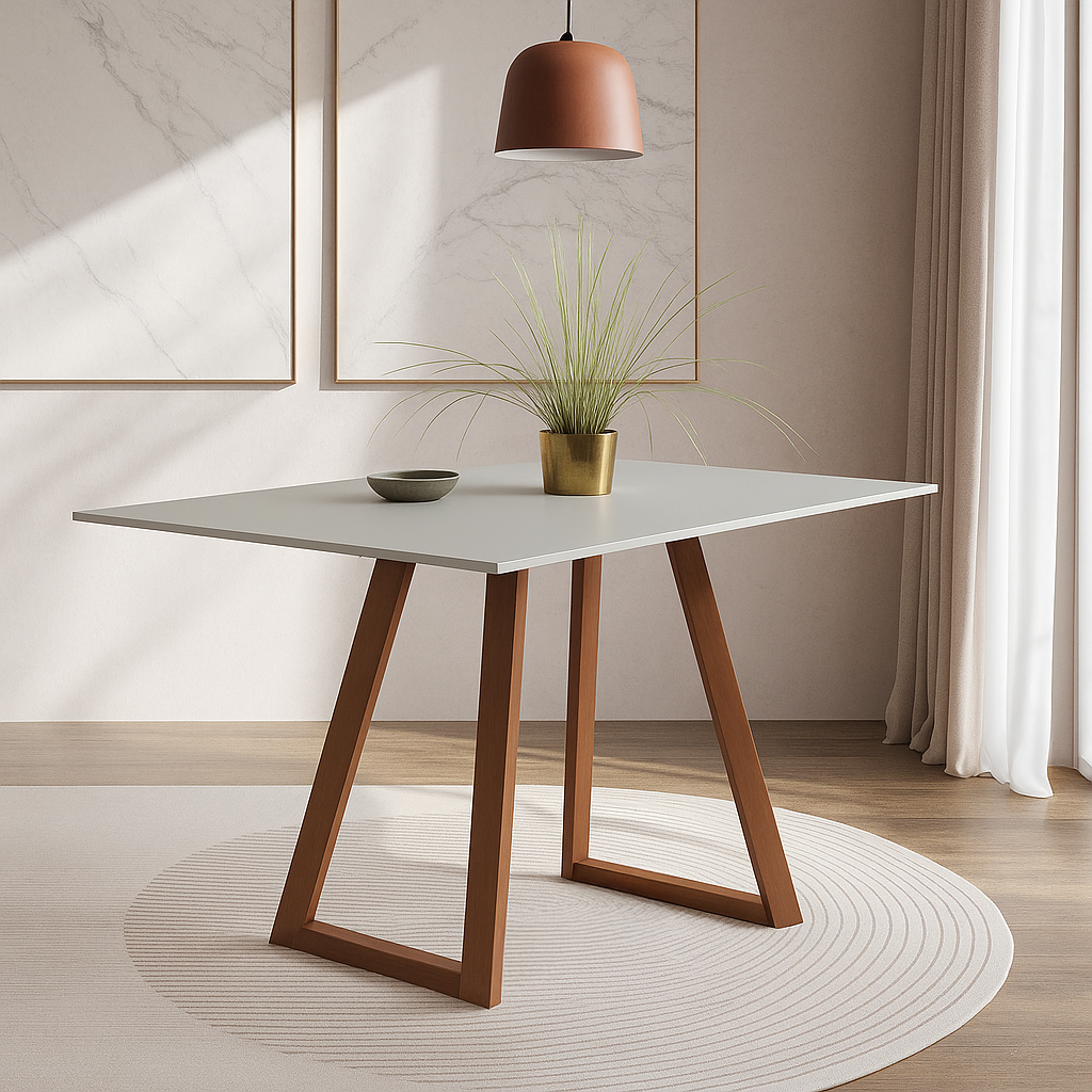 Mesa de Jantar Retangular 6 Lugares Vonetta 160 m - Natural c/ Off White