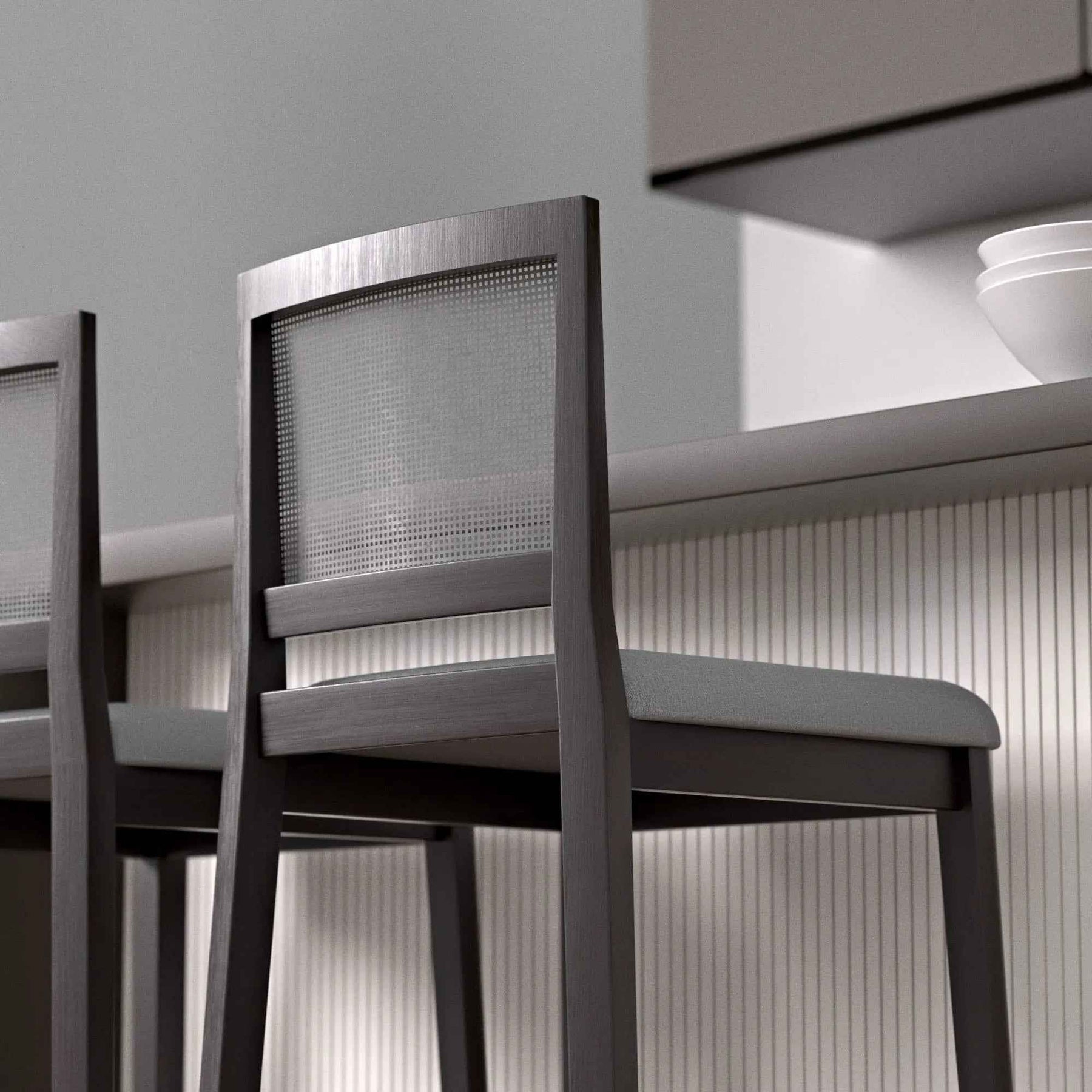 Banqueta Marla - Linho Cinza Mescla c/ Madeira Preta