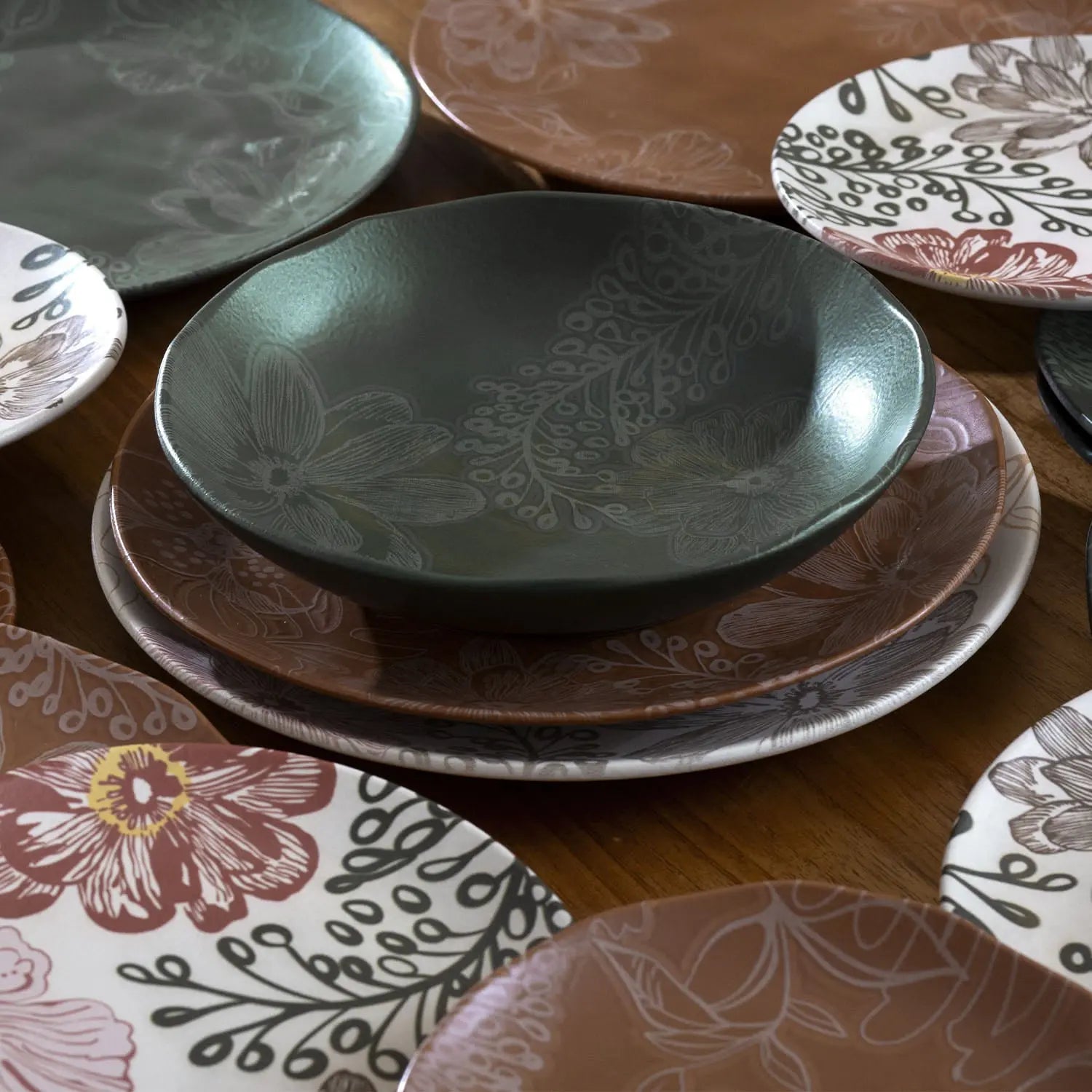 Jogo de 6 Pratos Fundos Orgânico Florear - Verde