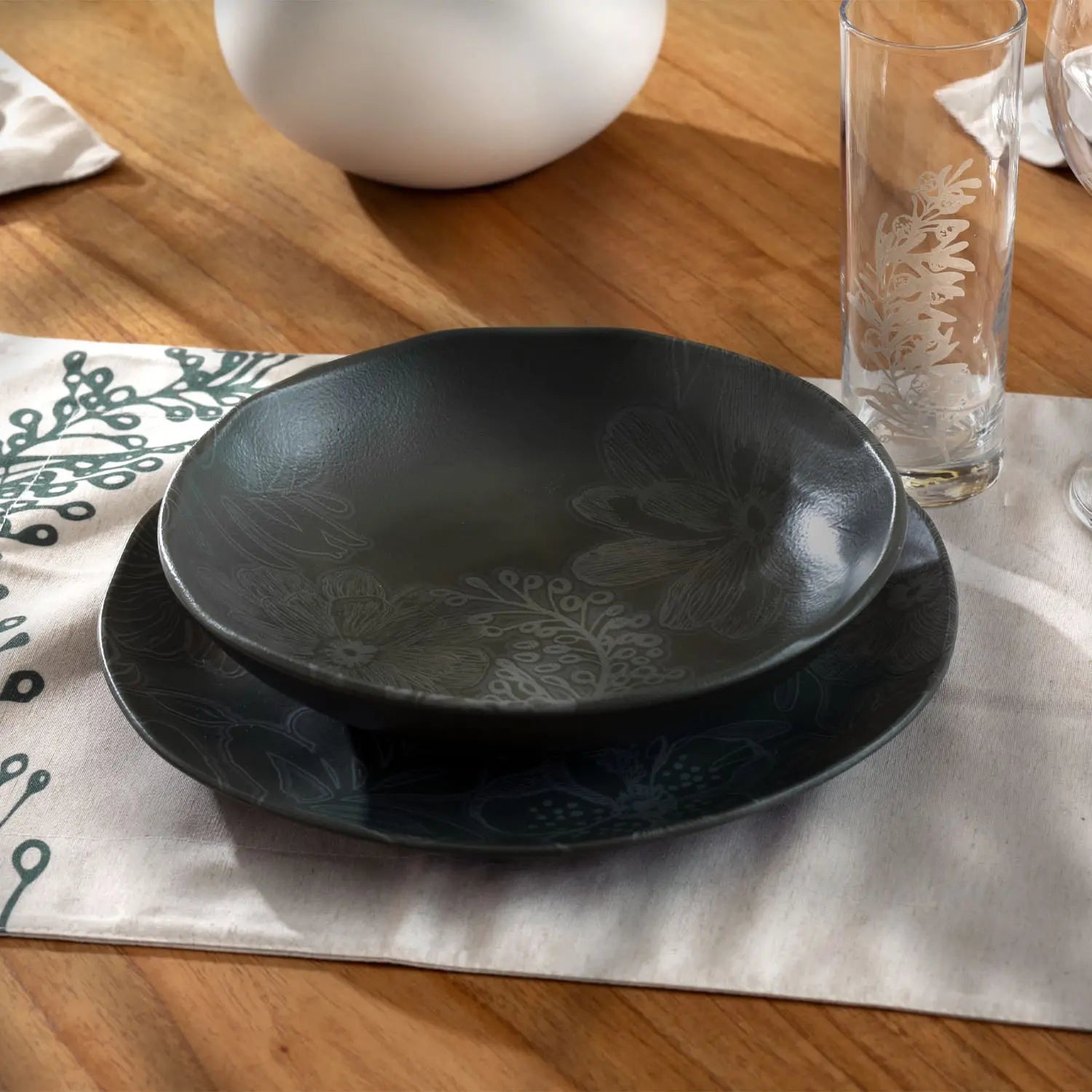 Jogo de 6 Pratos Fundos Orgânico Florear - Verde