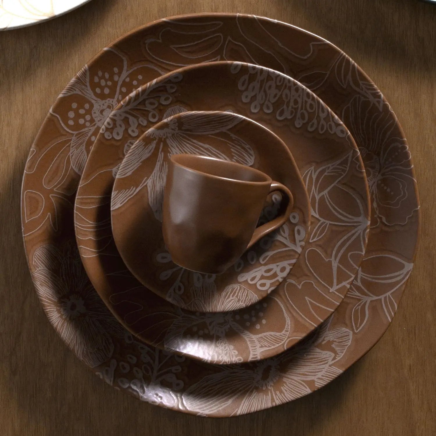 Jogo de 6 Pratos Rasos Orgânico Florear - Terracota