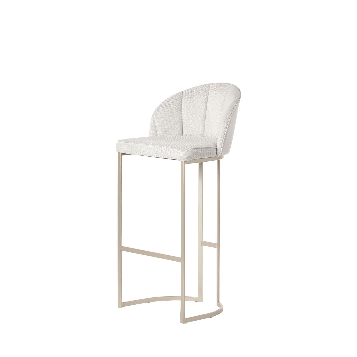 Banqueta Alta de Aço Estofada com Braços Beverly - Champanhe c/ Linho Mescla Cru