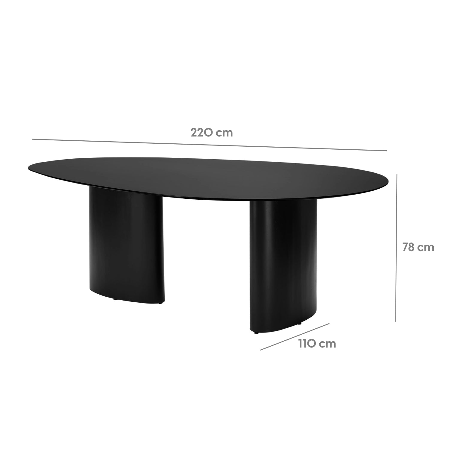 Mesa de Jantar Orgânica para 8 Lugares Gaya 220 cm - Preto Fosco