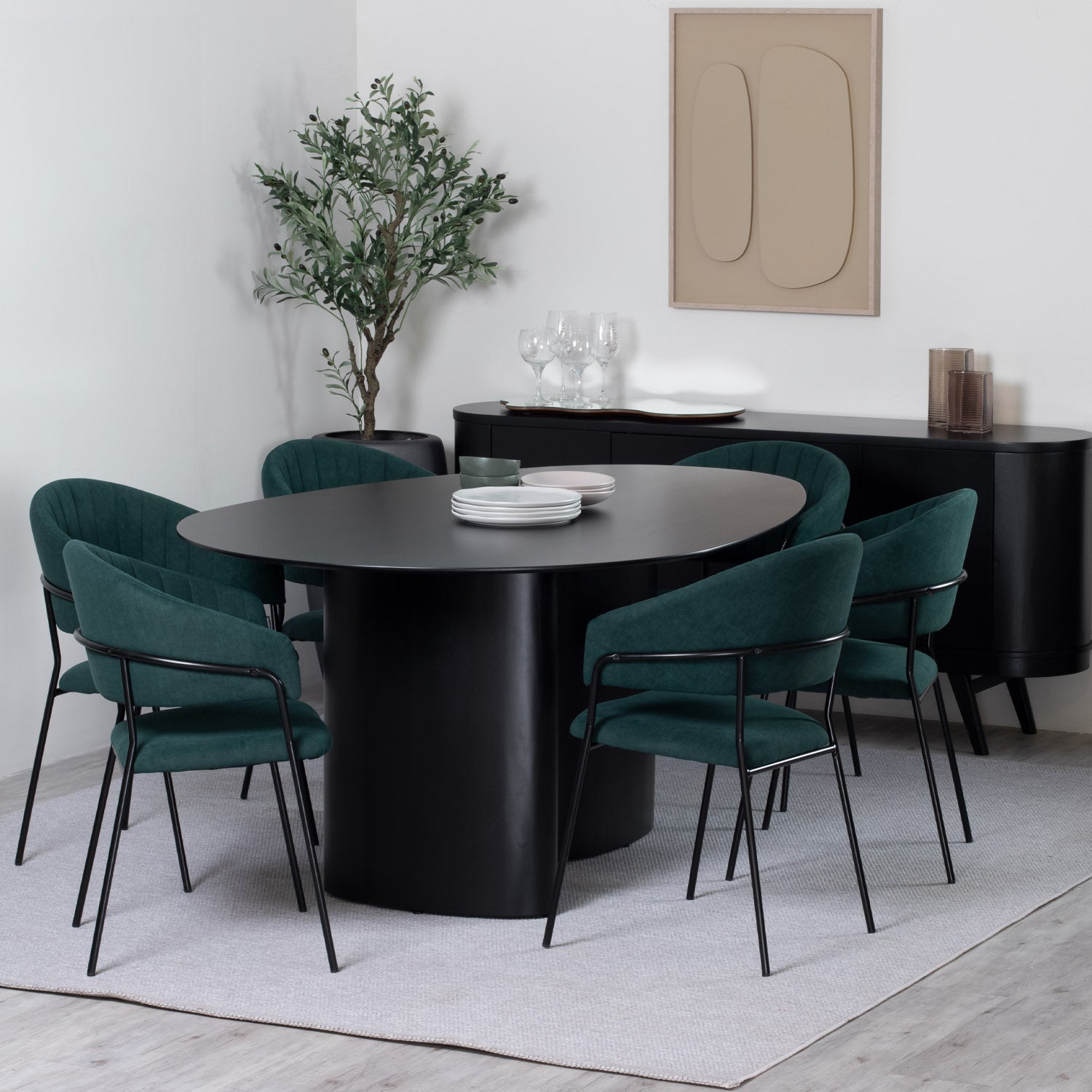Mesa de Jantar Orgânica para 6 Lugares Gaya 180 cm - Preto Fosco