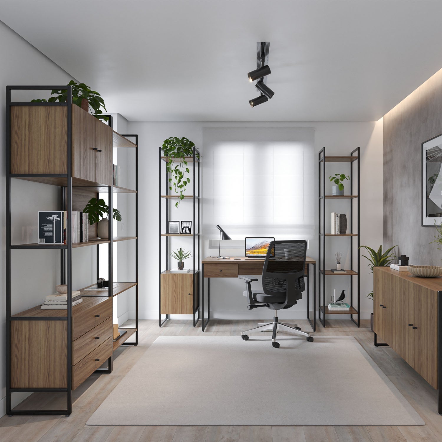 Estante com 5 Prateleiras MDF com Aço Voss 40 cm - Freijó c/ Preto Fosco