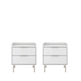 Conjunto 2 Mesas de Cabeceira 2 Gavetas com LED Yves 53 cm - Branco Fosco c/ Champanhe