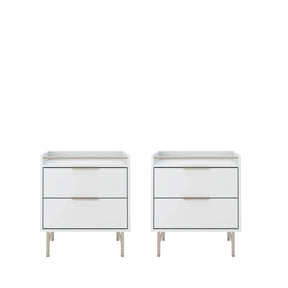 Conjunto 2 Mesas de Cabeceira 2 Gavetas com LED Yves 53 cm - Branco Fosco c/ Champanhe