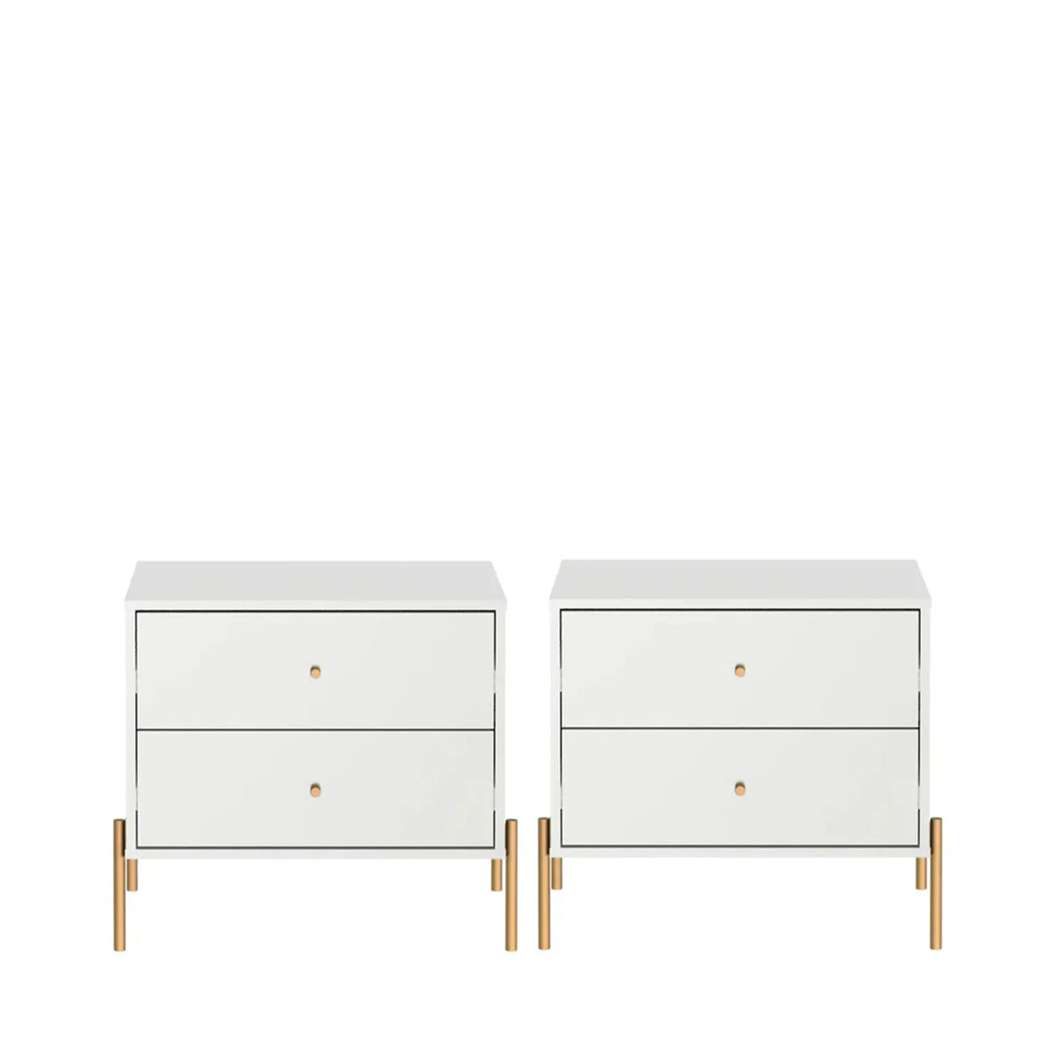 Conjunto 2 Mesas de Cabeceira com 2 Gavetas Jasper 64 cm - Branco c/ Dourado