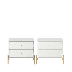 Conjunto 2 Mesas de Cabeceira com 2 Gavetas Jasper 64 cm - Branco c/ Dourado