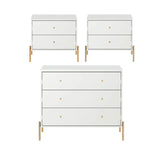 Conjunto 2 Mesas de Cabeceira e Cômoda 3 Gavetas Jasper - Branco c/ Dourado