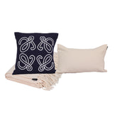 Kit com 2 Capas de Almofadas 1 Manta Cordel - Azul c/ Cru