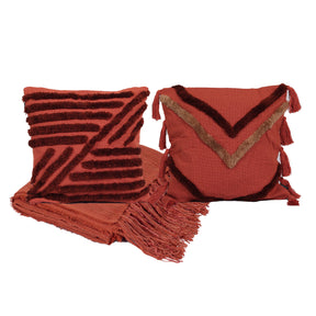 Kit com 2 Capas de Almofadas 1 Manta Líria - Terracota c/ Caramelo