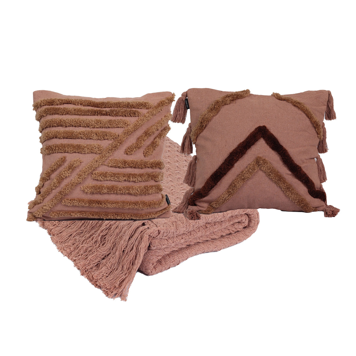 Kit com 2 Capas de Almofadas 1 Manta Líria - Caramelo c/ Marrom